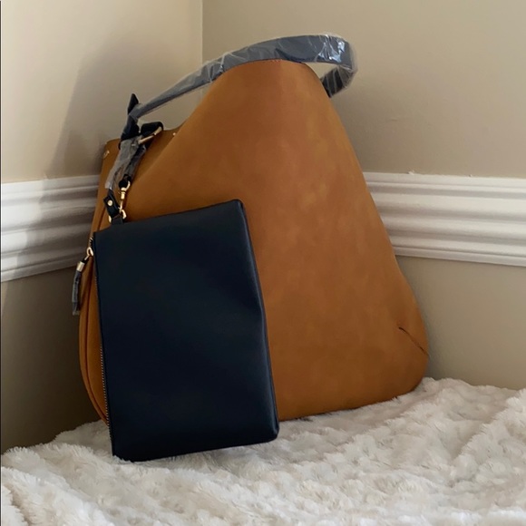 JustFab Handbags - #ShopMyCloset NWT Cognac Black Hobo Bag with Pouch